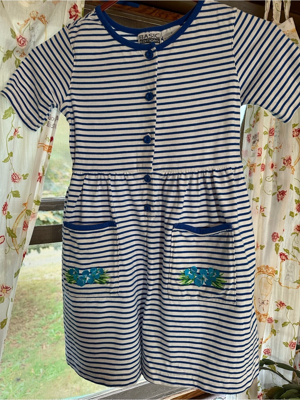 Basic Editions • Vintage 90s Girls Embroidered Striped Romper